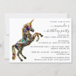 Sky Gold Glitter Unicorn Horse White Birthday Kaart