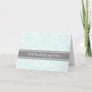 Sky Gray Damask Dank u wel Bridesmaid Sister Bedankkaart