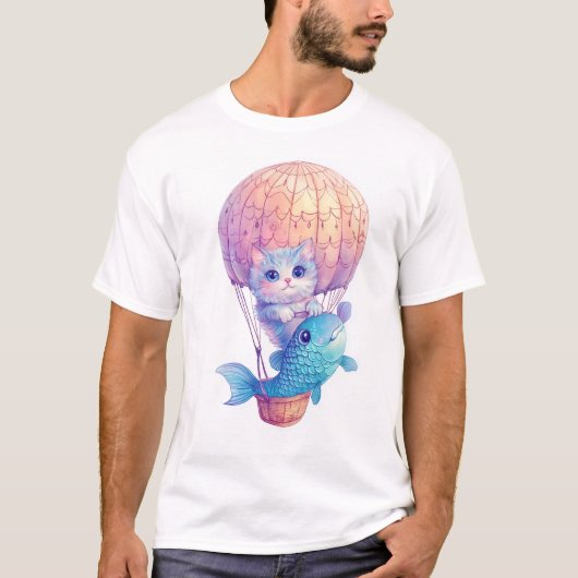 Sky High Kitty � Cute Whimsical Cat Adventure T-shirt (Voorkant)