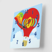 Sky High Rainbow Red Ballon Cartoon Art Vierkante Klok (Hoek)