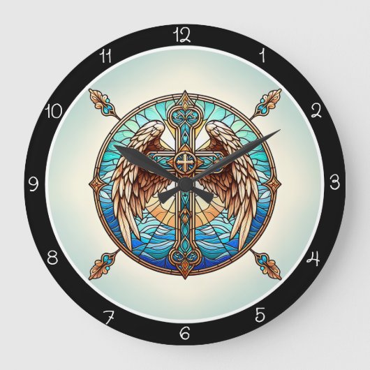 Sky Hues Winged Cross  Grote Klok (Voorkant)