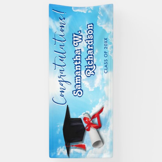 Sky is de limiet, gefeliciteerd met Happy Graduati Spandoek (Verticaal)