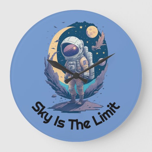 Sky is het Limit Astronaut T-Shirt Perfect cadeau Grote Klok (Voorkant)