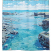 Sky Lagoon Iceland Art  Illustratie Reizen Douchegordijn (Voorkant)