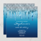 Sky Ocean Blue Glitter Folie Drip Birthday Kaart (Voorkant / Achterkant)