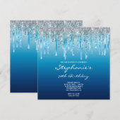 Sky Ocean Blue Ombre Folie Drip Birthday in Kaart (Voorkant / Achterkant)