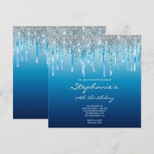 Sky Ocean Blue Ombre Folie Drip Birthday in Kaart (Voorkant / Achterkant)