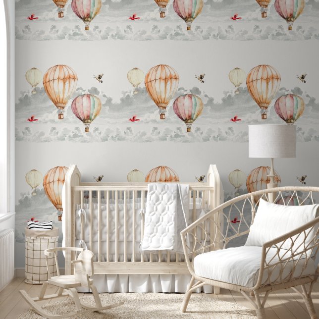 Sky of Clouds Hete Lucht Ballons Vogels Behang (Kinderen)