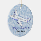 Sky Pilot Blauwe Vliegtuig Keramisch Ornament (Rechts)
