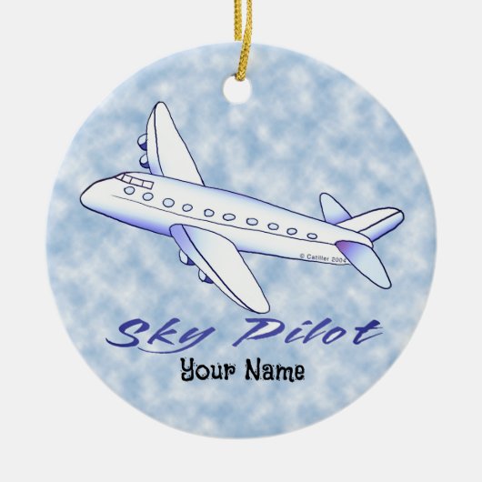 Sky Pilot Blauwe Vliegtuig Keramisch Ornament (Voorkant)