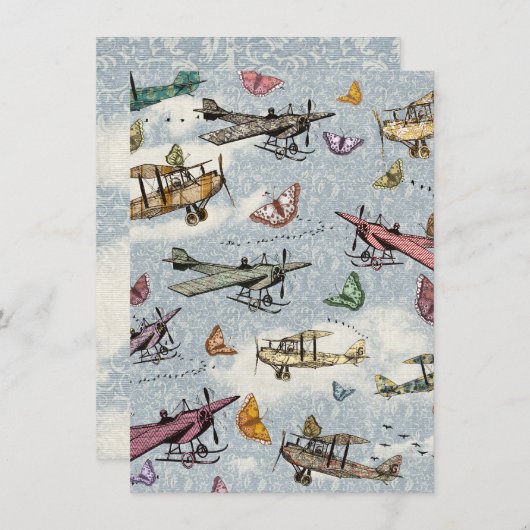  Sky Planes&Butterflies Verjaardagsuitnodiging Kaart (Voorkant / Achterkant)