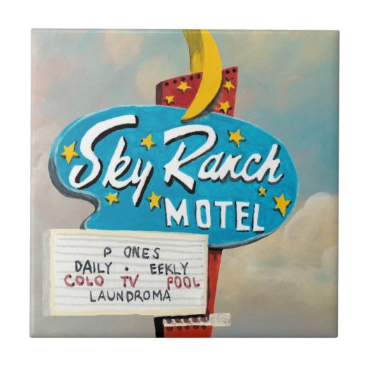 Sky Ranch Motel Sign Tegeltje (Voorkant)