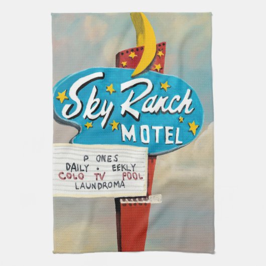 Sky Ranch Motel Sign Theedoek (Verticaal)