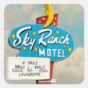 Sky Ranch Motel Sign Vierkante Sticker