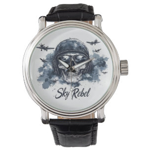Sky Rebel Skull met pilotenhelm en zonnebril Horloge