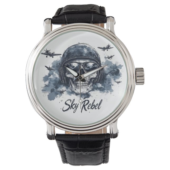 Sky Rebel Skull met pilotenhelm en zonnebril Horloge (Voorkant)