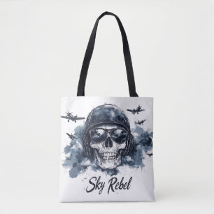 Sky Rebel Skull met pilotenhelm en zonnebril Tote Bag