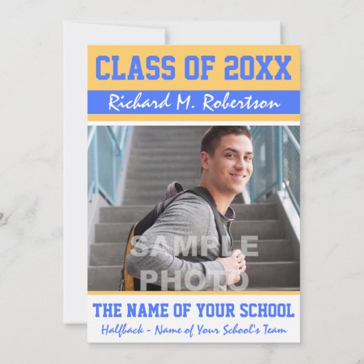 Sky Royal Blue en Gold Athlete's Afstuderen Kaart (Achterkant)