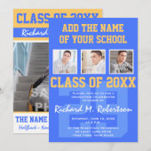 Sky Royal Blue en Gold Athlete's Afstuderen Kaart (Voorkant / Achterkant)