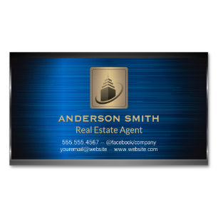 Sky Scraper Building   Blauwe metallic achtergrond Magnetisch Visitekaartje