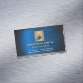 Sky Scraper Building | Blauwe metallic achtergrond Magnetisch Visitekaartje (Voorbeeld)