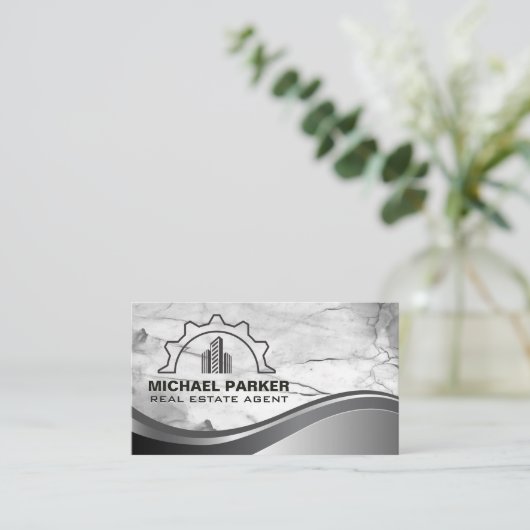 Sky Scraper Buildings | Achtergrond marmer Metal Visitekaartje (Staand voorkant)