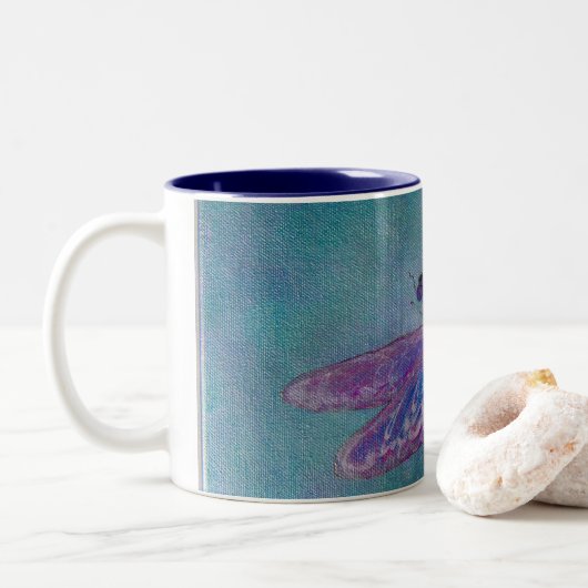 Sky Skimmer Dragonfly Tweekleurige Koffiemok (Met donut)