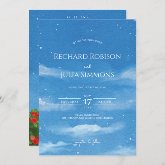 SKY sparen de Datum Uitnodiging /Waterverf Sky Clo (Voorkant / Achterkant)