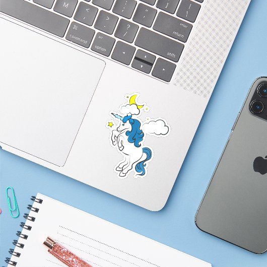 Sky Unicorn Custom-Cut Vinyl Sticker (Laptop met iPhone)