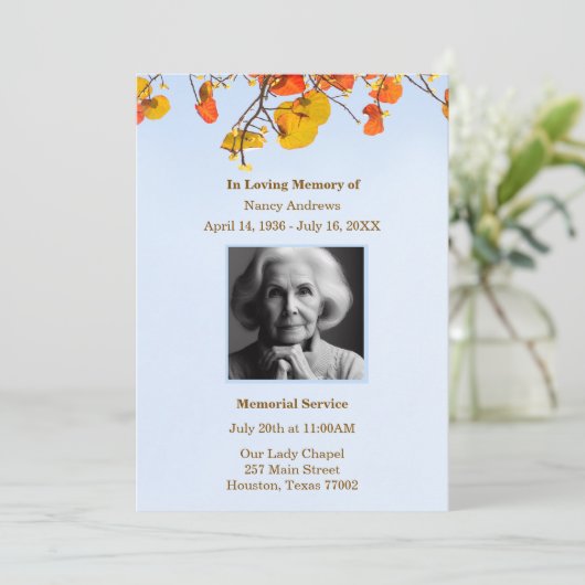 Sky verlaat begrafenisceremonie kaart (Staand voorkant)