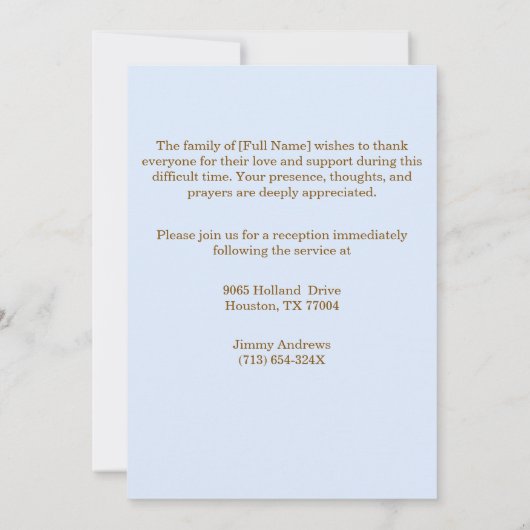 Sky verlaat begrafenisceremonie kaart (Achterkant)