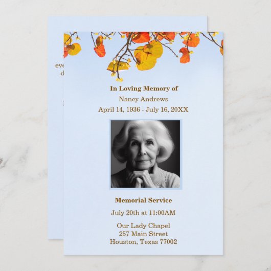 Sky verlaat begrafenisceremonie kaart (Voorkant / Achterkant)