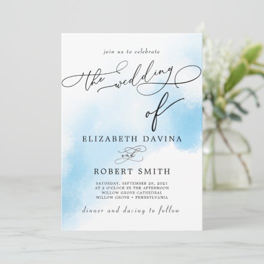 Sky Waterverf Wash and elegant Wedding Kaart (Staand voorkant)