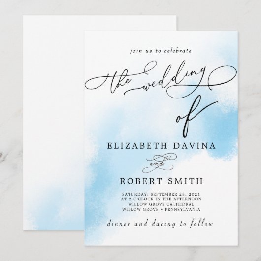 Sky Waterverf Wash and elegant Wedding Kaart (Voorkant / Achterkant)