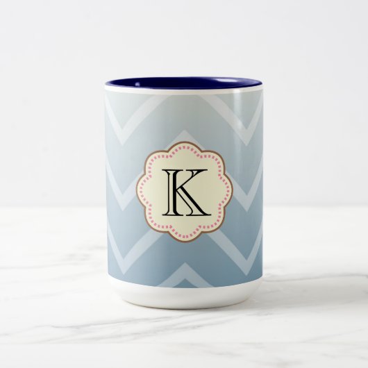 Sky White Chevron Tweekleurige Koffiemok (Center)