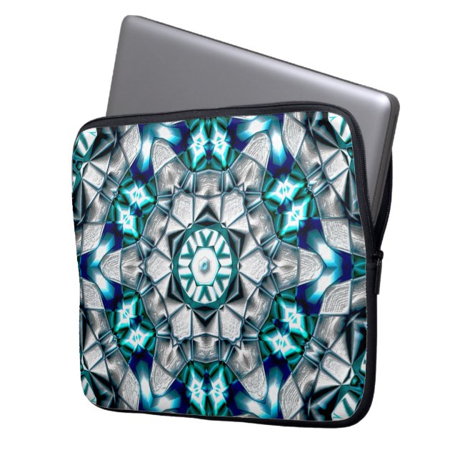 Sky zilver ziet eruit als geborsteld zandblaststaa laptop sleeve (Voorkant Links)