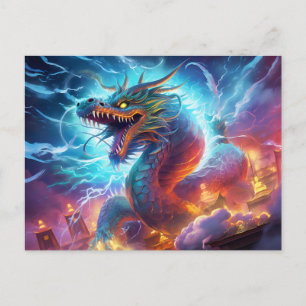 Skybreaker – Chinese Airbrush Draak boven Stad in Briefkaart