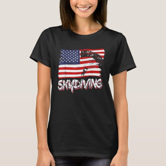 Skydive Parachute Skydiver Parachutist USA Flag Di T-shirt (Voorkant)
