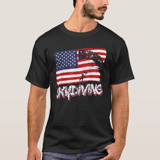 Skydive Parachute Skydiver Parachutist USA Flag Di T-shirt (Voorkant)