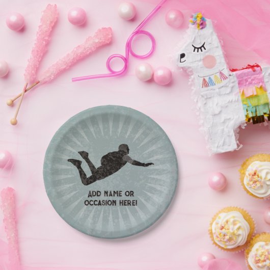 Skydiver action hero - robuuste stalen look eigen  papieren bordje (Feest)