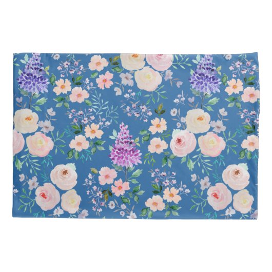 Skydiver Blue Waterverf Floral Kussensloop (Achterkant)