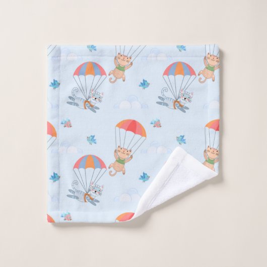 Skydiver Cat Seamless Pattern Bad Handdoek (Wasdoekje)