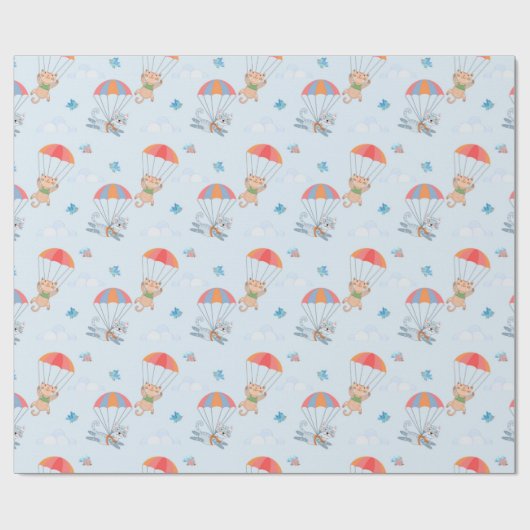 Skydiver Cat Seamless Pattern Cadeaupapier (Vlak)