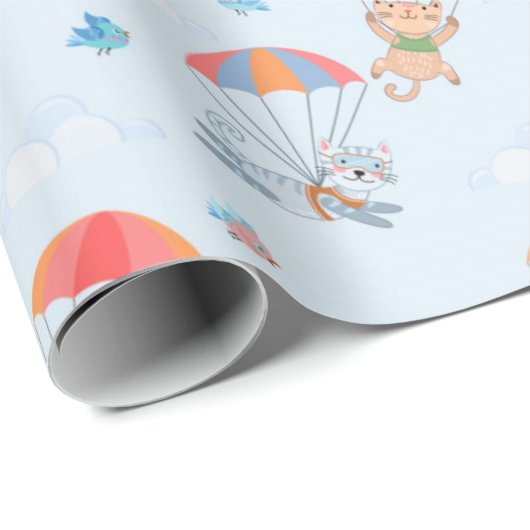 Skydiver Cat Seamless Pattern Cadeaupapier (Rol Hoek)