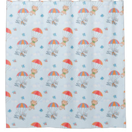 Skydiver Cat Seamless Pattern Douchegordijn