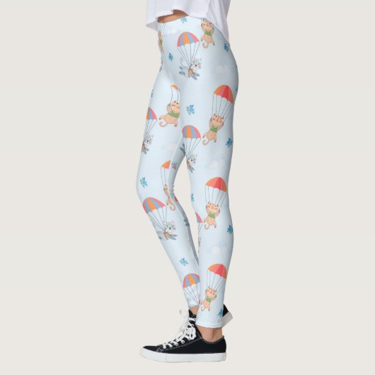 Skydiver Cat Seamless Pattern Leggings (Links)