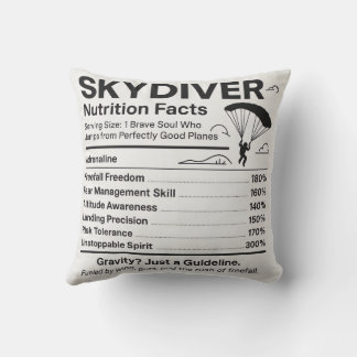 Skydiver Nutrition Facts Throw Pillow Gift for Sky Kussen