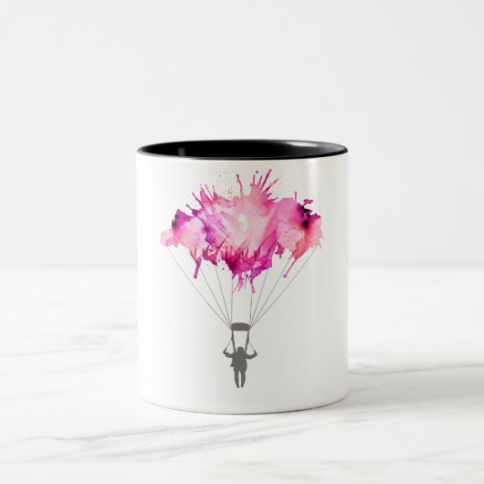Skydiver Parachute Skydiving Parachuting Art Gift Tweekleurige Koffiemok (Center)