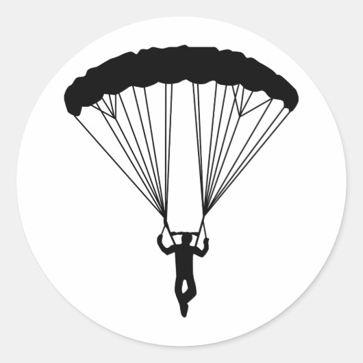 skydiver silhouet ronde sticker (Voorkant)