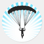 skydiver silhouet ronde sticker (Voorkant)